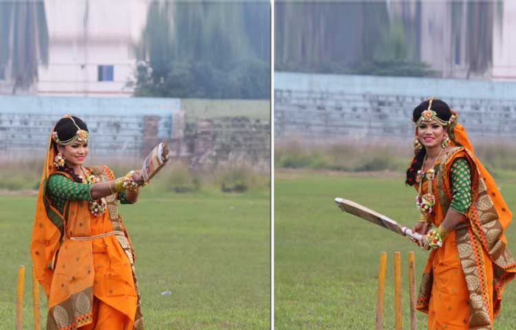 গায়ে হলুদের শাড়ি পড়েই ব্যাট হাতে ক্রিকেট মাঠে বাংলাদেশ জাতীয় নারী ক্রিকেট দলের সদস্য সানজিদা ইসলাম, ছবি : স্যোশাল মিডিয়া থেকে সংগৃহীত গায়ে হলুদের শাড়ি পড়েই ব্যাট হাতে ক্রিকেট মাঠে বাংলাদেশ জাতীয় নারী ক্রিকেট দলের সদস্য সানজিদা ইসলাম, ছবি : স্যোশাল মিডিয়া থেকে সংগৃহীত