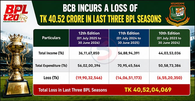 BCB Suffers Tk 40.52 Crore Loss in Last Three BPL